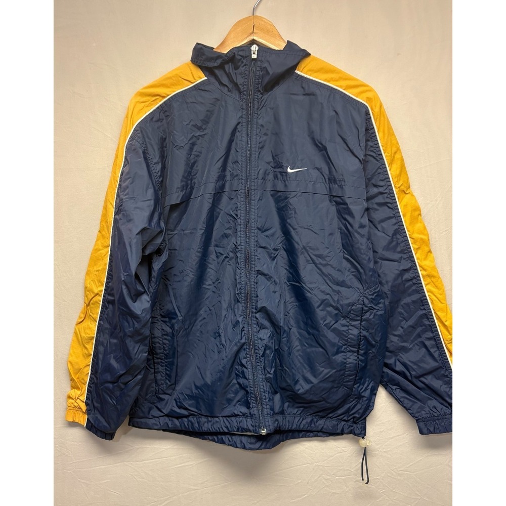 Nike Full Zip Windbreaker Track Jacket Mens Navy Yellow Swoosh Logo Vintage Y2K